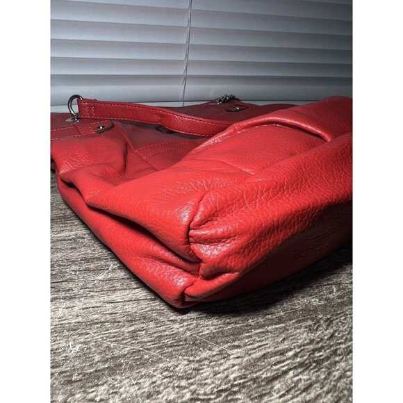 Marco Tozzi Red Faux Leather Bag w/Double Partial Silver Chain Straps - Picture 8 of 9